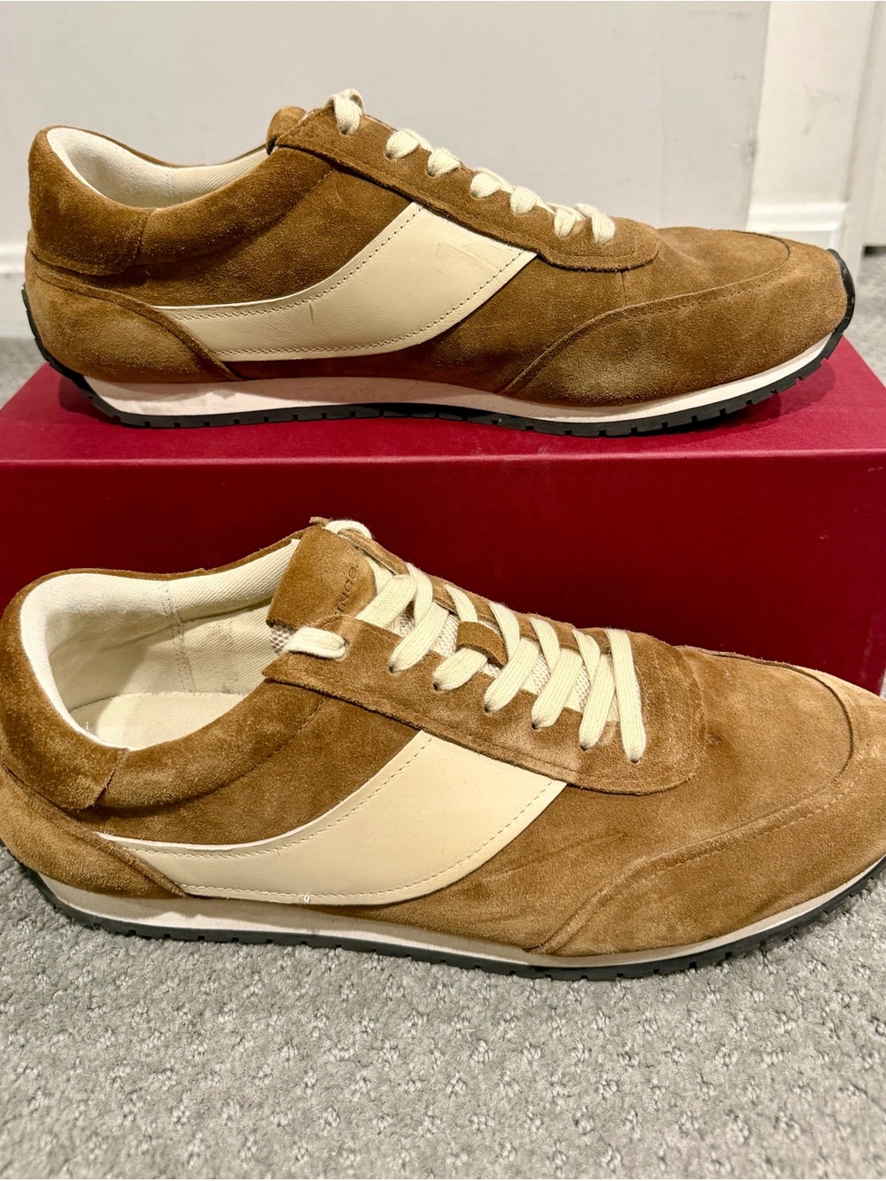 Vince Men's Suede Casual Ocean Sneakers in Brown and Cream - Picture 2 of 9